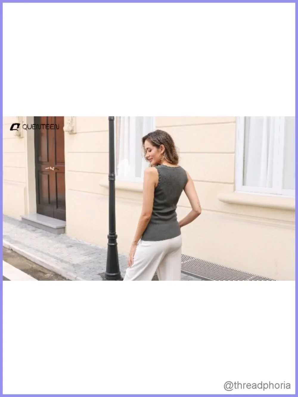 Women's Sleeveless Knit Sweater Vest Square Neck Scalloped Ribbed Tank